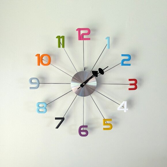 Colourful Numeral sunburst Wall Clock 19" battery powered - Picture 2 of 5